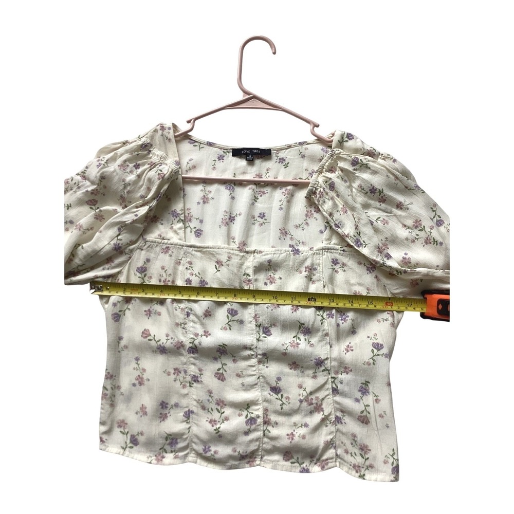 Love Tree Cream Floral Square Neck Long Sleeve Blouse Women's Small Cottagecore - Picture 3 of 5